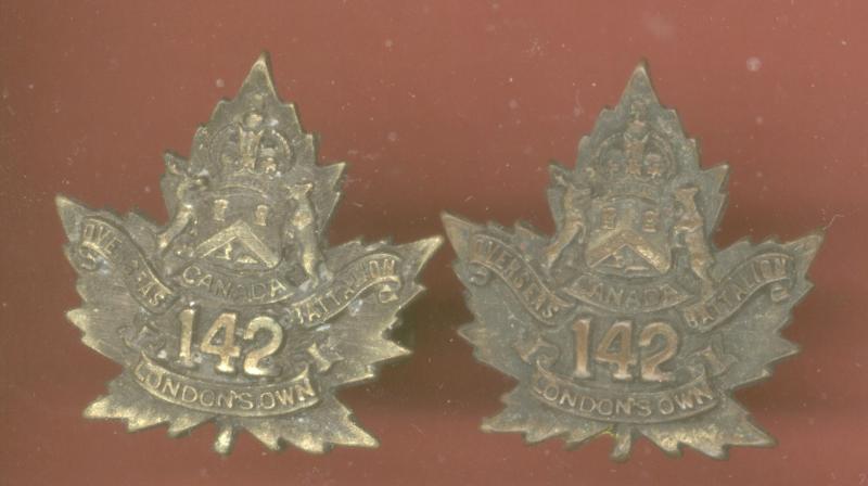 Canadian 142nd London's Own Bn. WW1 CEF collar badges