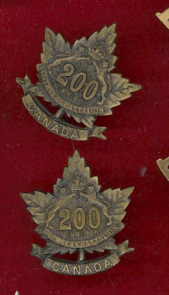 Canadian 200th (Winnipeg) Bn. WW1 CEF collar badges