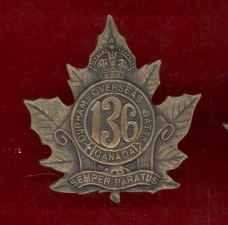 Canadian 136th Durham Oversea's Bn.CEF WW1 Officer's cap badge