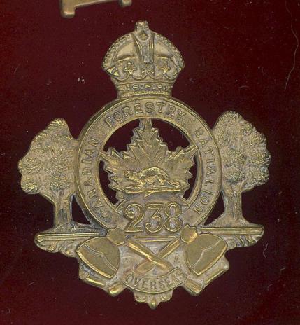 Canadian 238th  (Valcartier, Quebec) Forestry  Oversea's Bn.CEF WW1 cap badge 