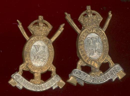 6th Dragoon Guards Carabiniers WW1 OR's collar badges
