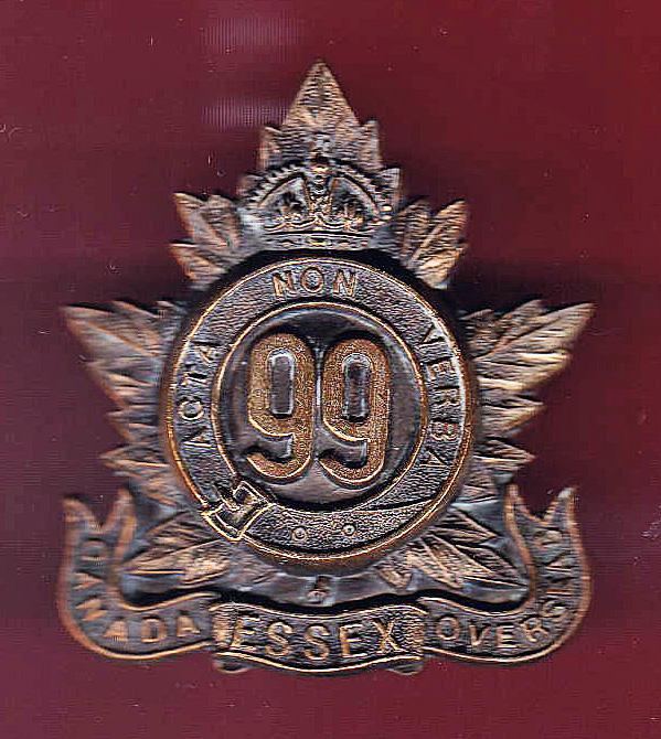 Canadian 99th The Essex Bn. WW1 CEF cap badge