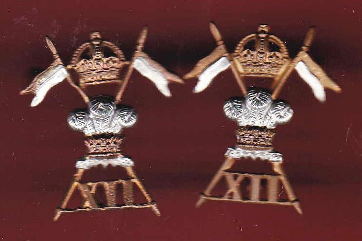 12th Royal Lancers Troopers collar badges