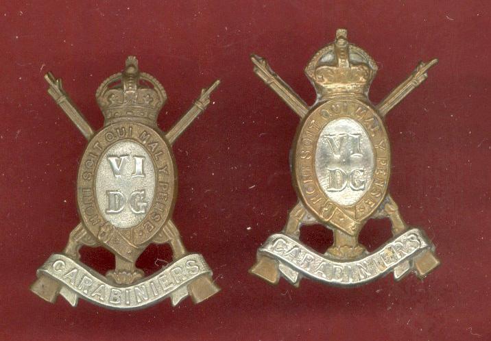 6th Dragoon Guards Carabiniers WW1 OR's collar badges