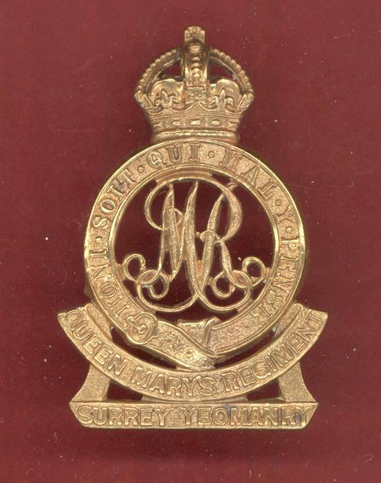 QMR Surrey Yeomanry WW1 OR' cap badge