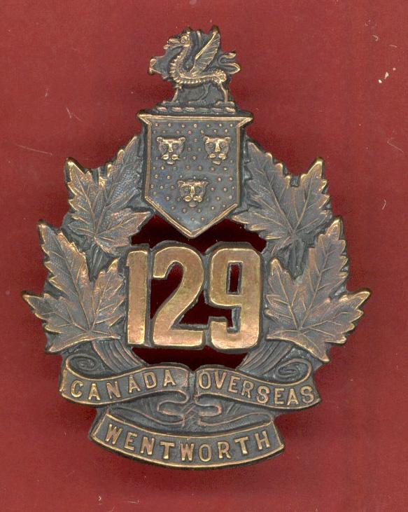 Canadian 129th Wentworth County Bn.CEF WW1 cap badge