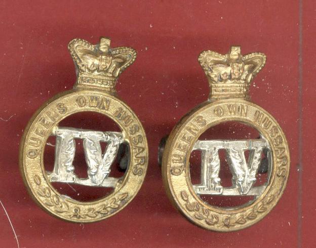 4th Queen's Own Hussars Victorian OR's collar badges