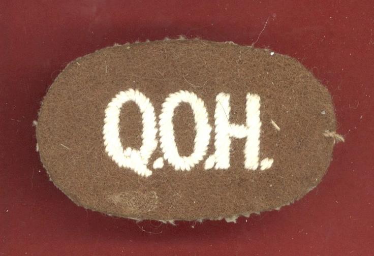 Q.O.H. Queen's Own Hussars cloth shoulder title