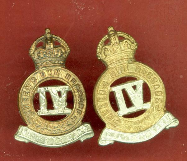 4th Queen's Own Hussars K/C collar badges
