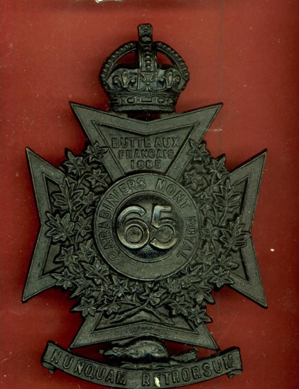 Canadian Militia 65th Bn. Mount Royal Rifles helmet plate.