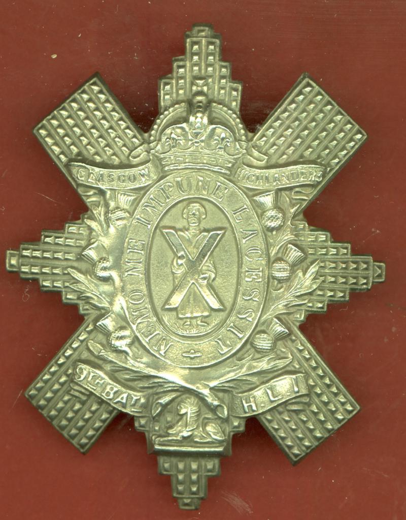Scottish WW1 Glasgow Highlanders 9th Bn.HLI OR's glengarry badge