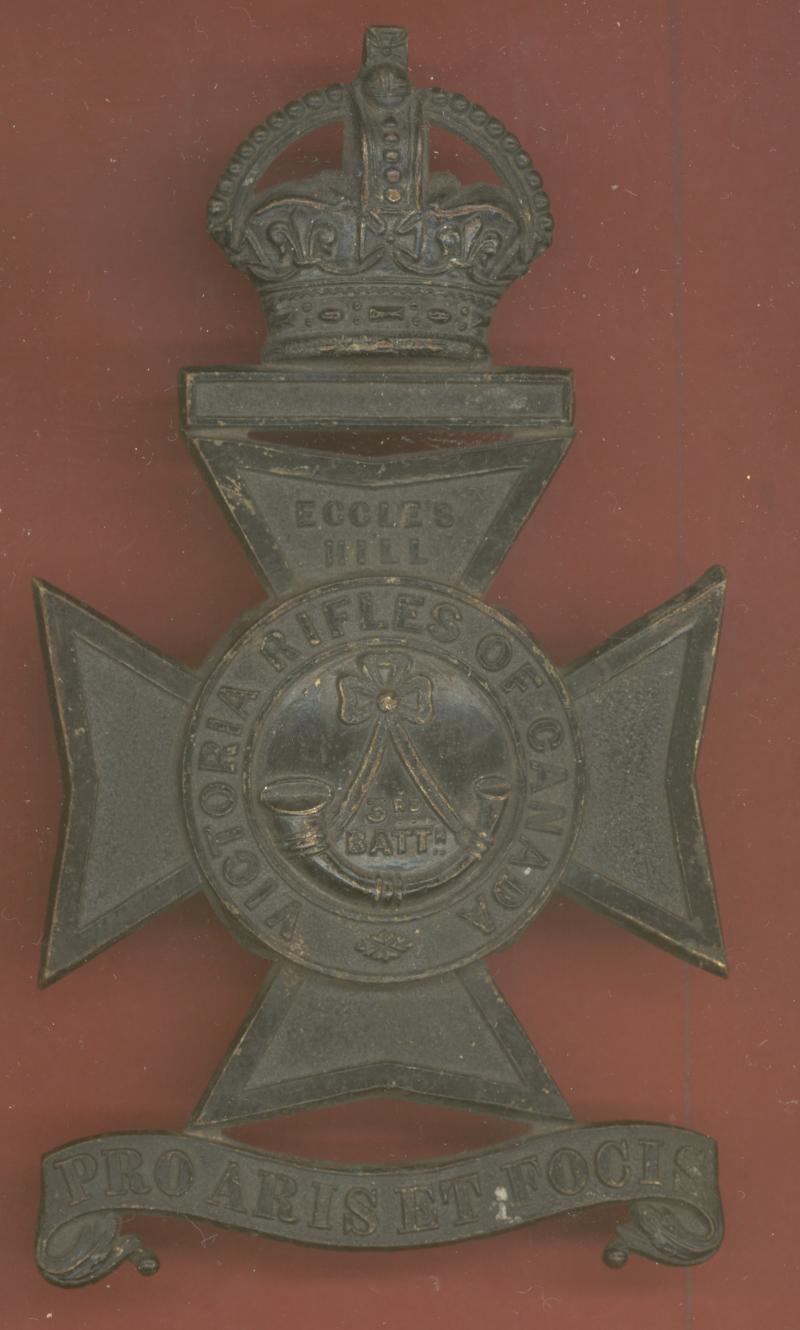 Canadian Militia 3rd Battalion Victoria Rifles of Canada Helmet Plate