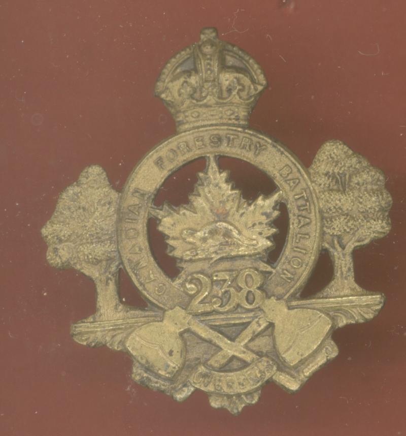 Canadian 238th (Valcartier, Quebec) Forestry Oversea's Bn.CEF WW1 cap badge