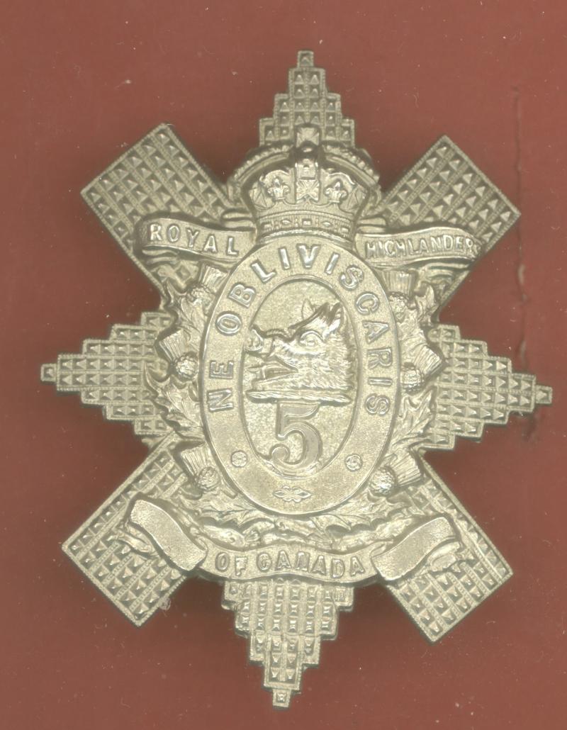 Canadian Militia 5th Bn. Royal Highlanders of Canada Edwardian glengarry badge