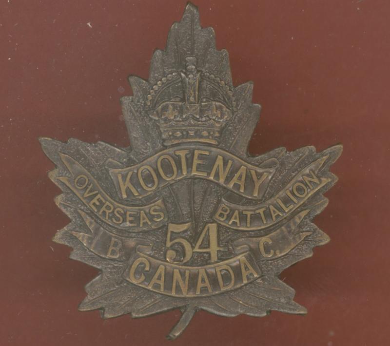 Canadian 54th Kootenay, B.C. Battalion  WW1 CEF cap badge