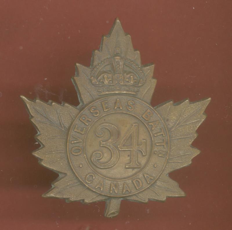 Canadian 34th Guelph Bn. WW1 CEF glengarry badge