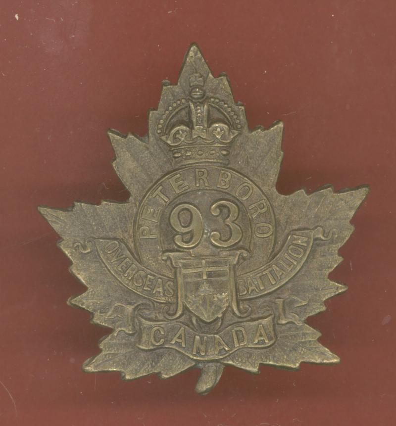 Canadian 93rd Battalion, Peterborough, Ontario WW1 CEF Cap Badge