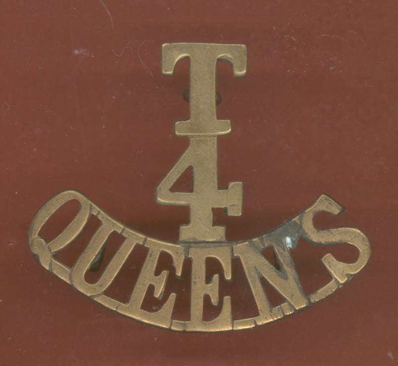 T / 4 / QUEEN'S 4th Battn. Queen's Royal West Surrey Regt. WW1 shoulder title