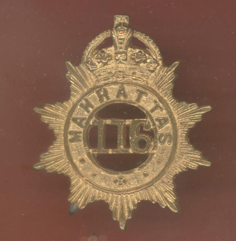 Indian Army WW1 116th Mahrattas Regiment OR's cap badge