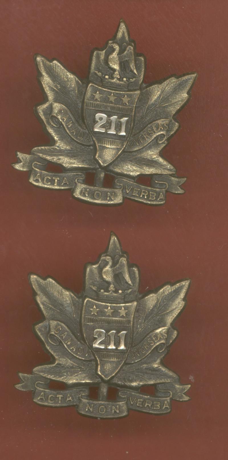 Canadian 211th Alberta Americans Bn. Officer's Collar Badges