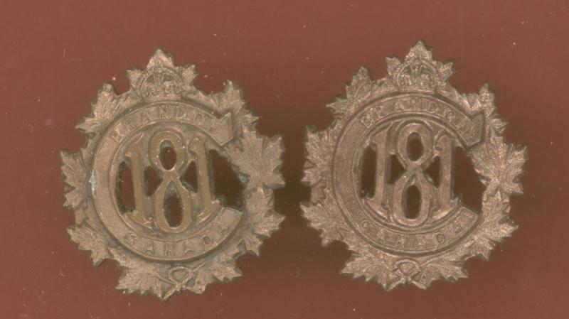 Canadian 181st Brandon Bn. WW1 CEF collar badges