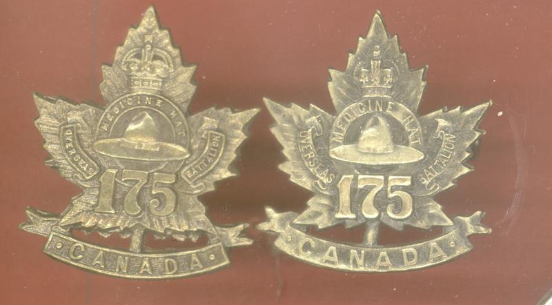 Canadian 175th Medicine Hat, Alberta Bn. WW1 CEF collar badges