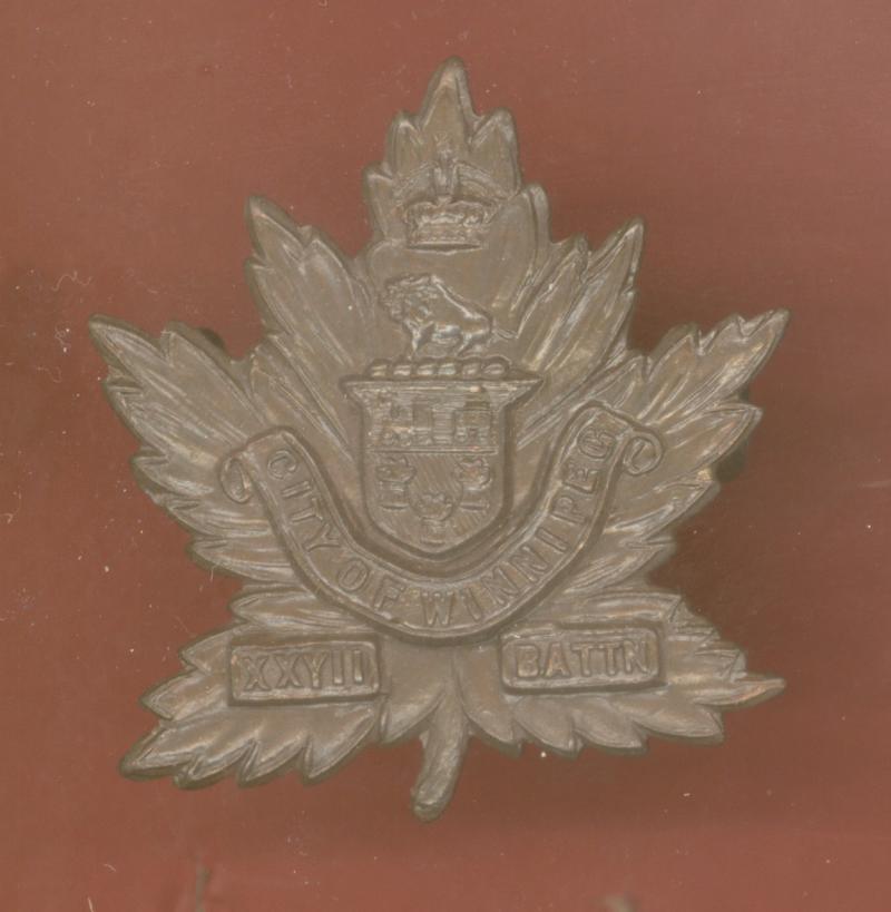 Canadian 27th City of Winnipeg Bn. CEF WW1 Officer's cap badge