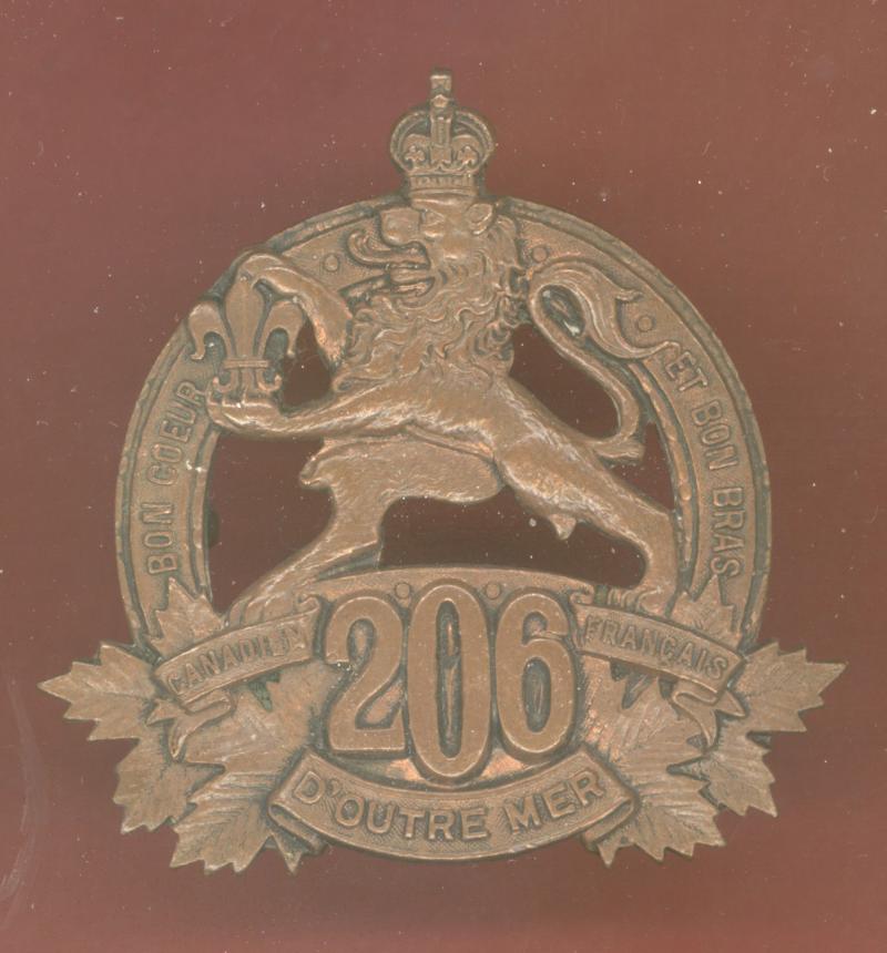 Canadian 206th Canadien-Francais Bn. WW1 CEF cap badge