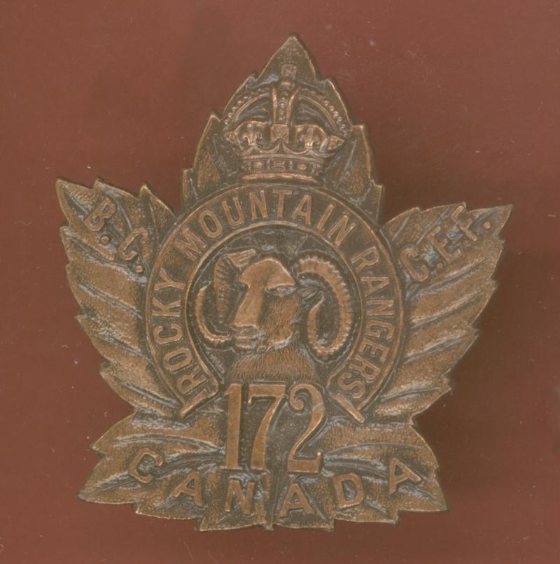 Canadian 172nd Rocky Mountain Rangers. Bn. WW1 CEF badge