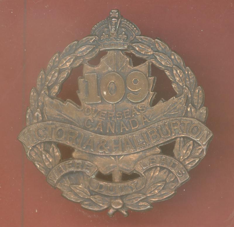 Canadian 109th Victoria & Halliburton Bn. WW1 CEF cap badge