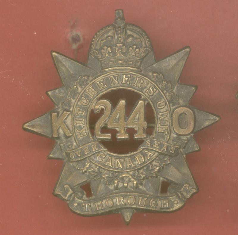 Canadian 244th Montreal, Kitchener's Own Bn. WW1 CEF cap badge