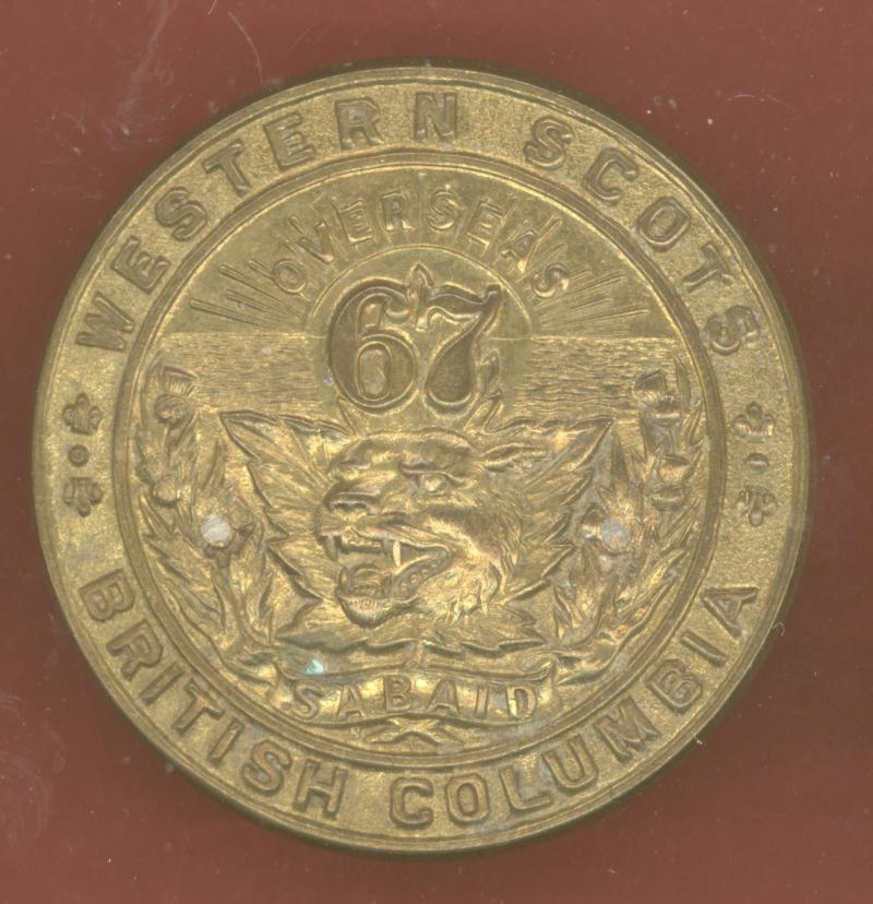 Canadian 67th Western Scots B.C. Highlanders Bn. WW1 CEF glengarry badge