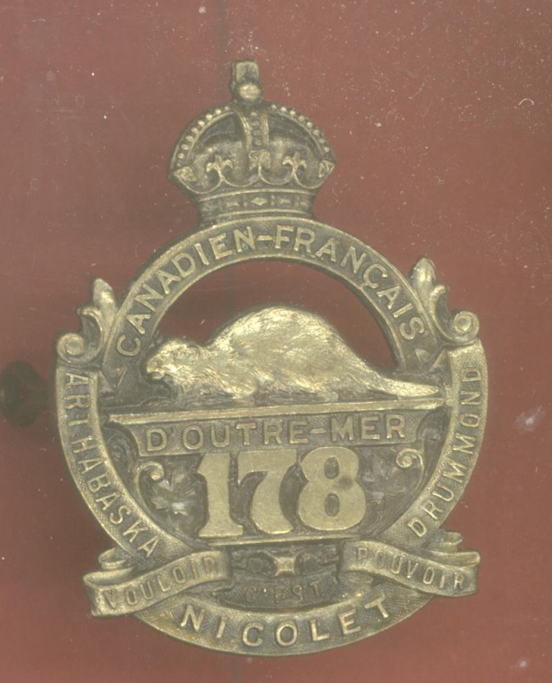 Canadian 178th Canadien-Francais Bn. WW1 CEF  cap badge