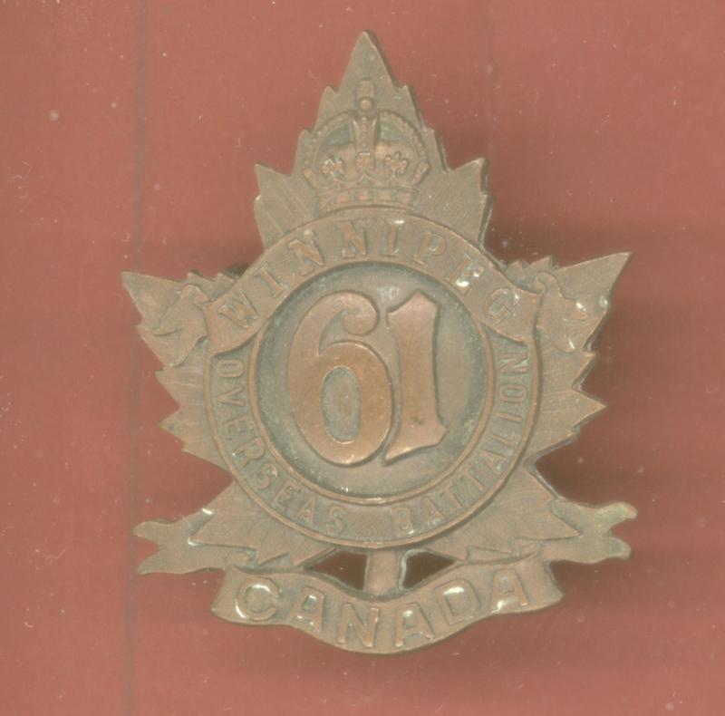 Canadian 61st Winnipeg Bn. WW1 CEF cap badge