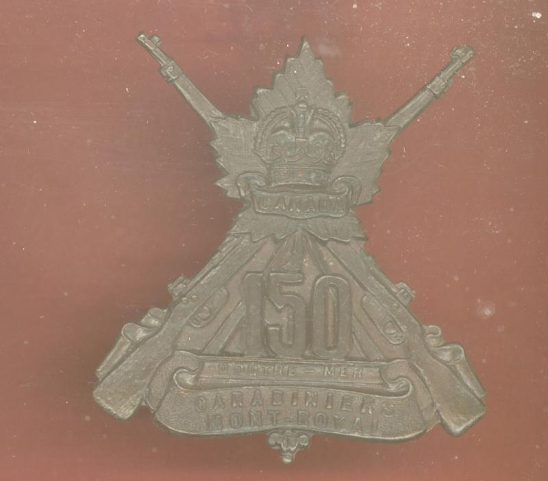 Canadian 150th Carabiniers Mont-Royal Bn. WW1 CEF cap badge