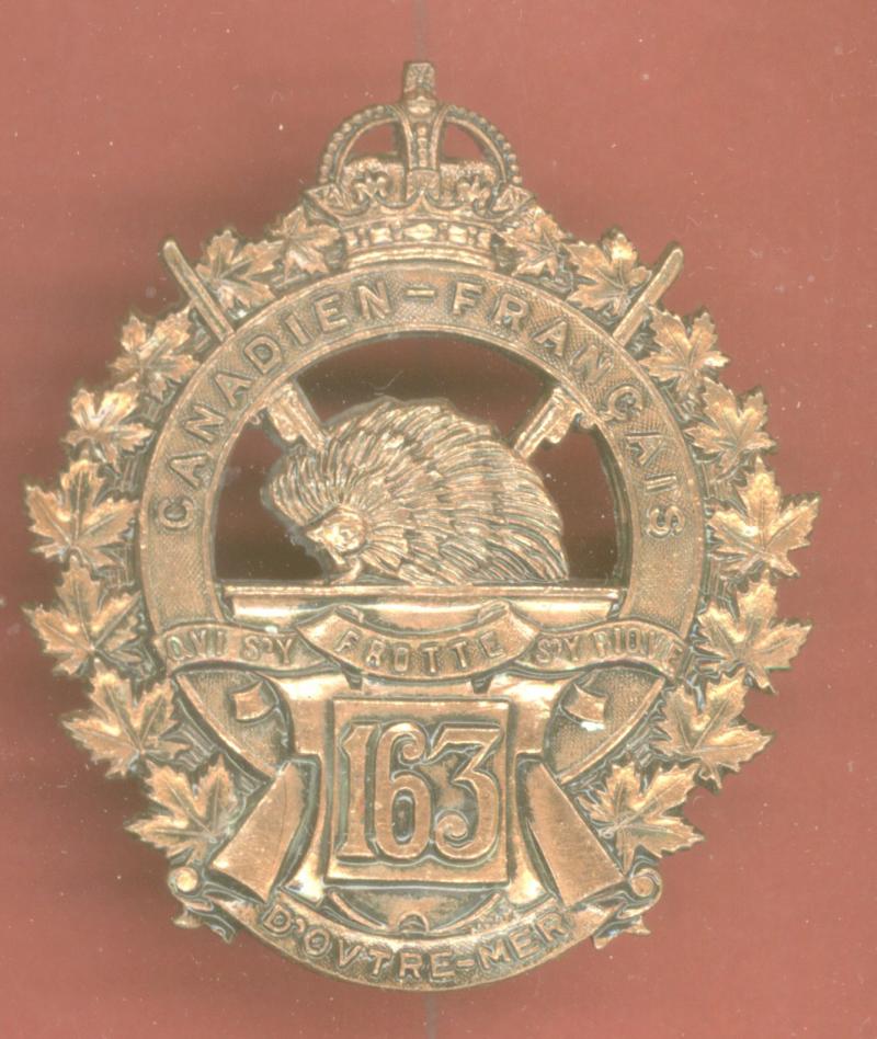 Canadian 163rd Canadien-Francais Bn. WW1 CEF cap badge