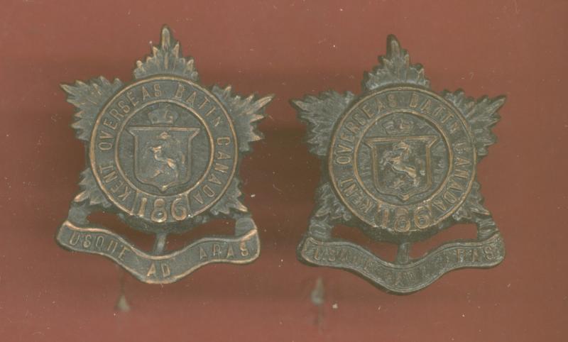Canadian 186th Chatham, Ontario Bn. WW1 CEF collar badges