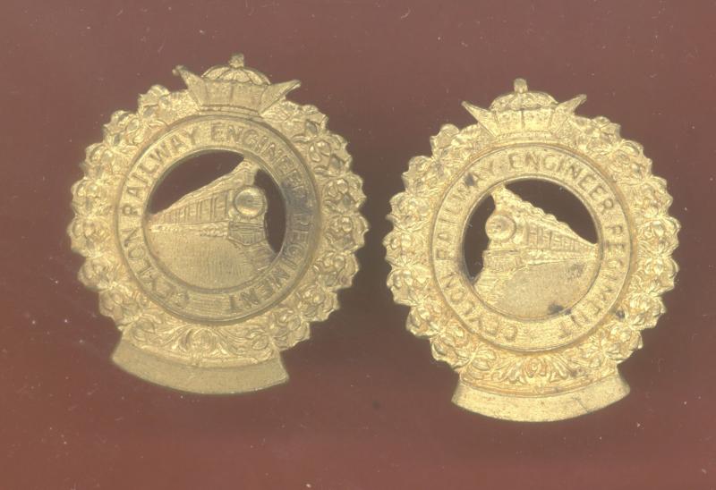 Indian Army Ceylon Railway Engineer Regiment WW1 collar badges
