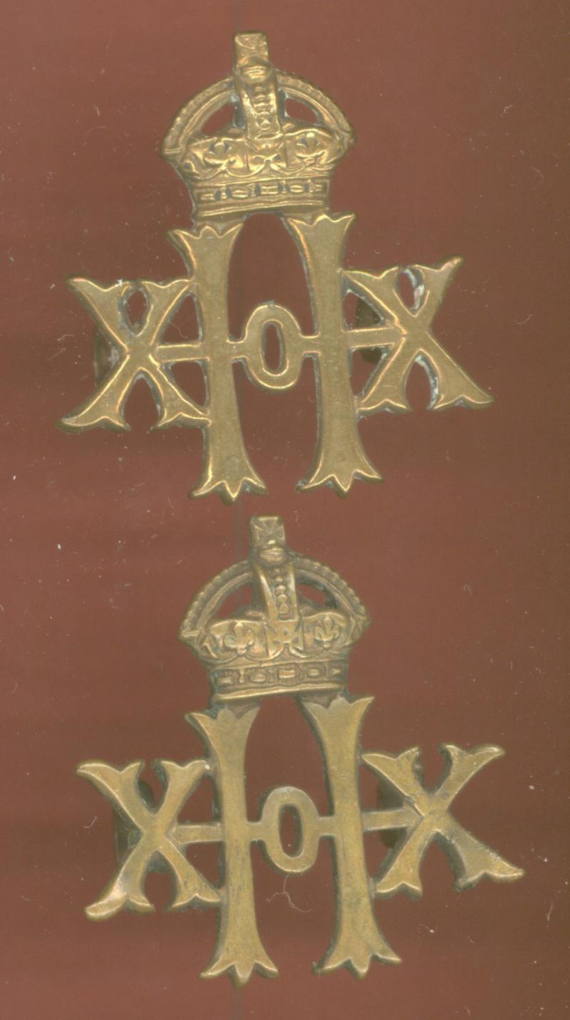 20th Hussars WW1 OR's collar badges