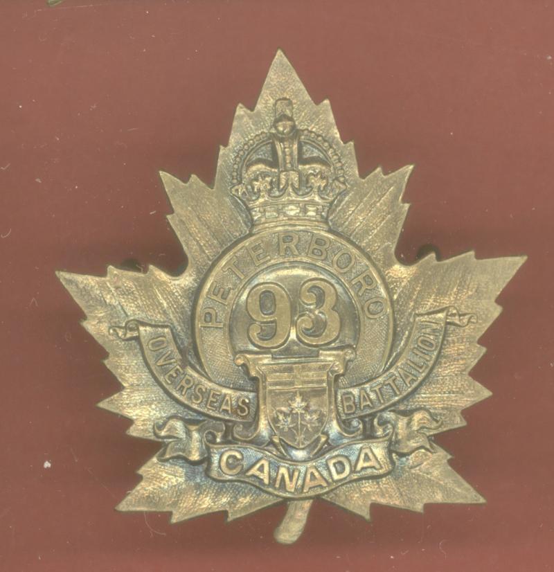 Canadian 93rd Battalion, Peterborough, Ontario WW1 CEF Cap Badge