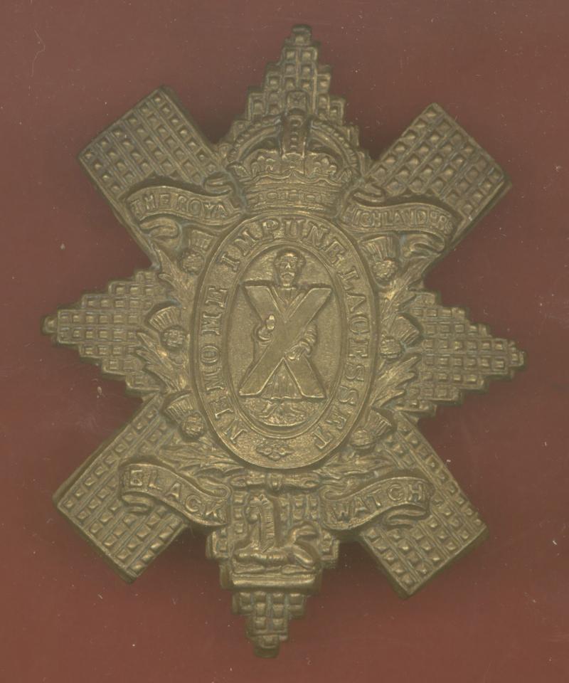 Scottish Black Watch Royal Hldrs WW1 brass economy glengarry badge