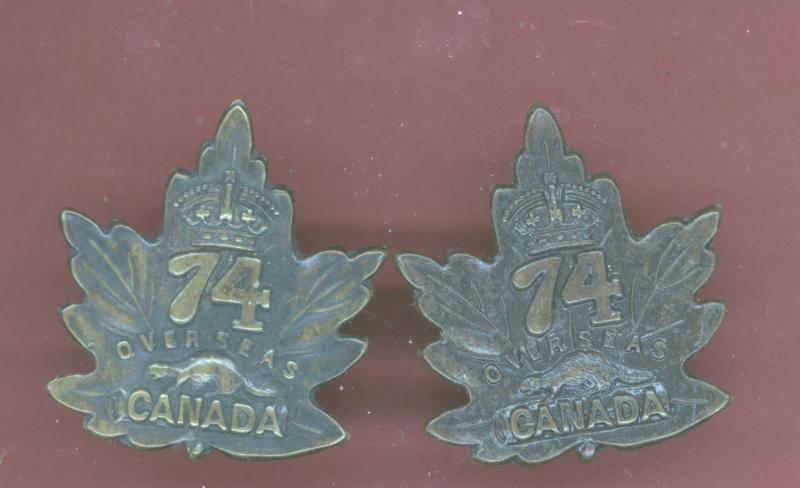 Canadian 74th Overseas Bn. WW1 CEF collar badges