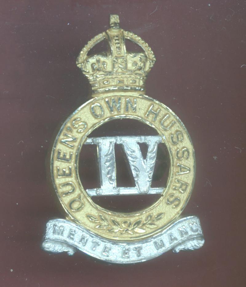 4th Queen's Own Hussars WW1 Officer's cap badge