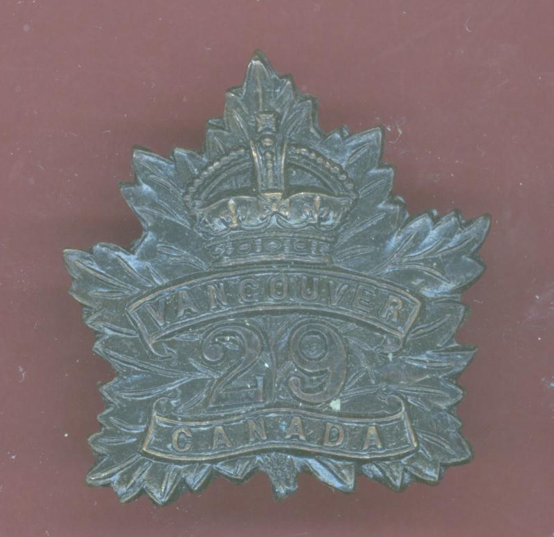 Canadian 29th Vancouver Tobin's Tigers Bn. WW1 CEF cap badge