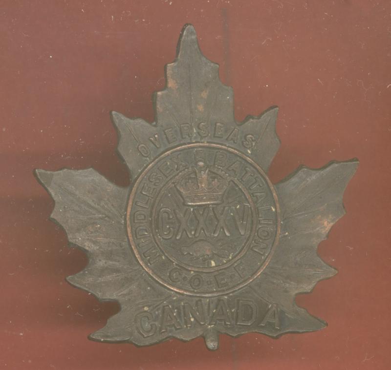 Canadian 135th Middlesex Bn. WW1 CEF cap badge