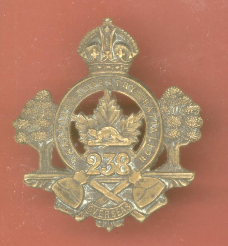 Canadian 238th (Valcartier, Quebec) Forestry Oversea's Bn.CEF WW1 cap badge