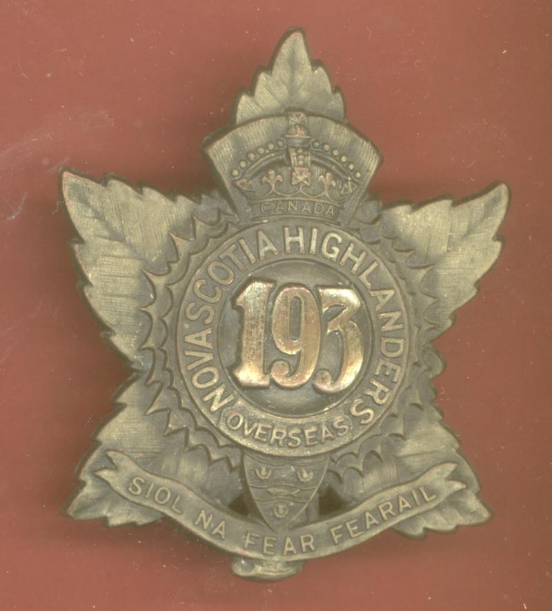 Canadian 193rd Nova Scotia Highlanders (Cape Breton Highlanders) Bn. WW1 CEF glengarry badge
