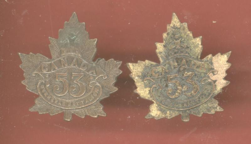 Canadian 53rd Prince Albert, Saskatchewan Bn. WW1 CEF collar badges