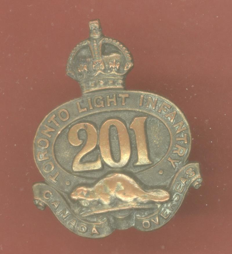 Canadian 201st Toronto Light Infantry Bn. WW1 CEF collar badge