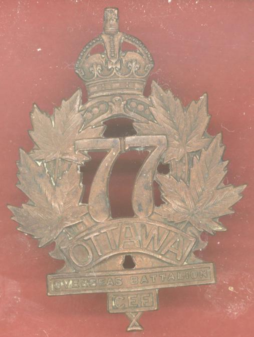 Canadian 77th Ottawa Bn. WW1 CEF cap badge